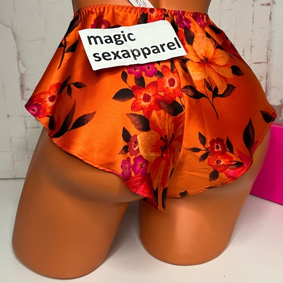 VS XS S M XL HIGH-LEG SATIN SLEEP SHORT PAJAMAS LINGERIE ITSY CUT FLORAL NEON - Picture 2 of 2